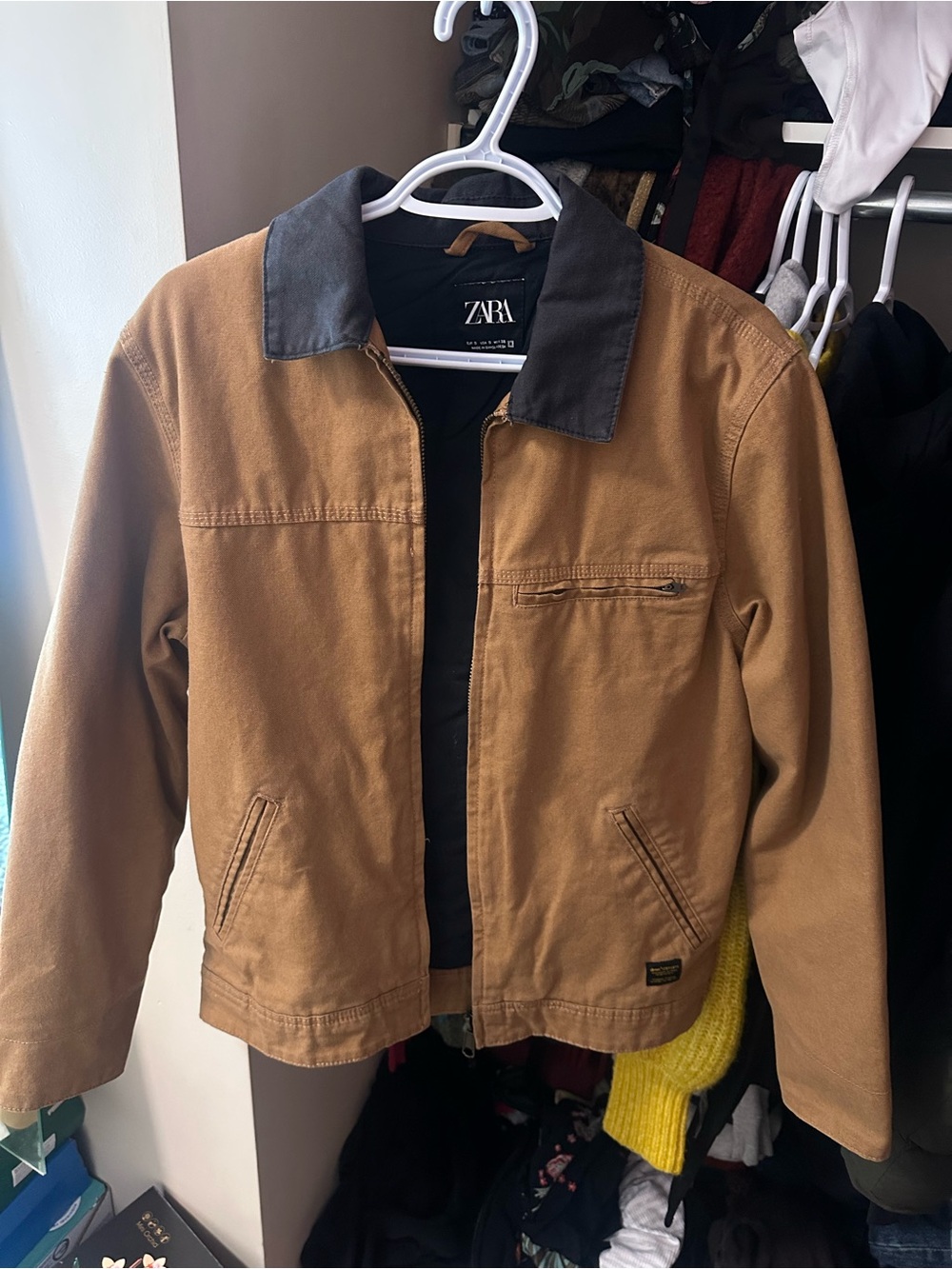 Zara Men's Brown Jacket with Black Collar